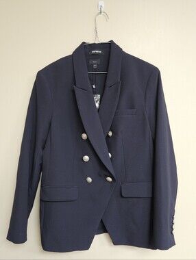 EXPRESS Editor Peak Lapel Double Breasted Blazer Navy Blue Large NWT